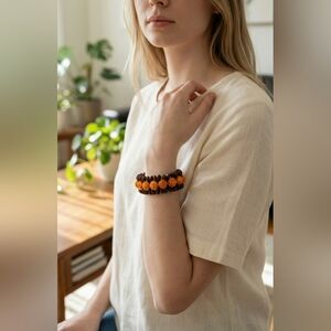 Chic Rose Carved Bracelet Set in Orange and Brown